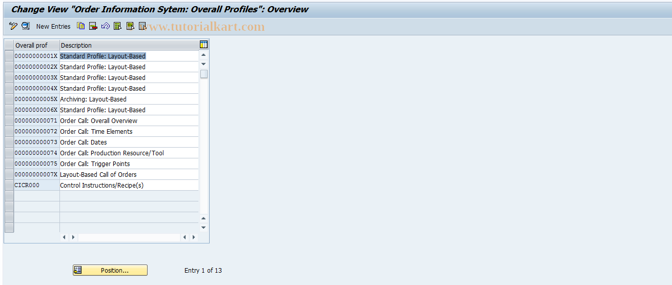 SAP TCode COISN - Order info system: customizing