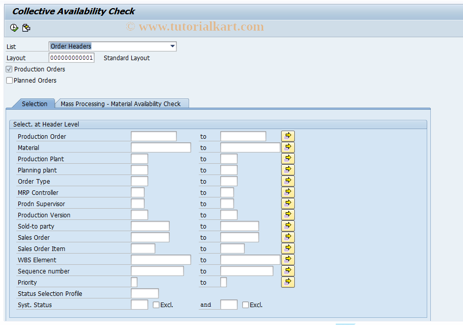 SAP TCode COMAC - Collective Availability Check