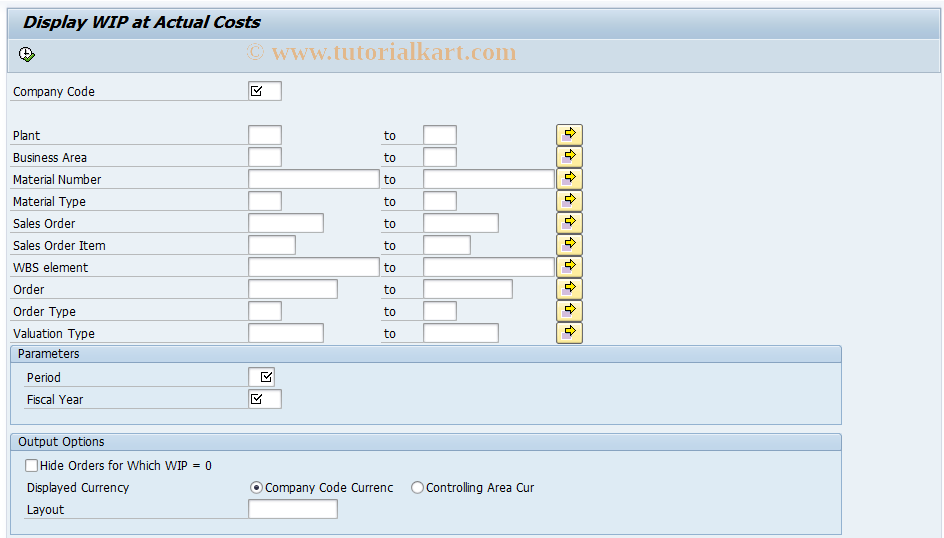 SAP TCode COMLWIPDISP -  Transaction For Prog. Display_WIP_OBJ_M