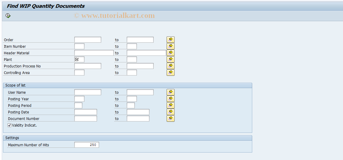 SAP TCode COMLWIPDOC - Display WIP Quantities Document