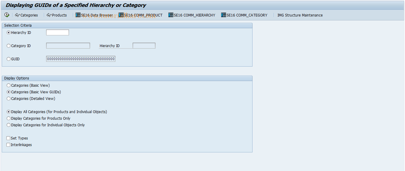 SAP TCode COMM_HIER_CAT_GUID - GUIDs for Hierarchy/Category