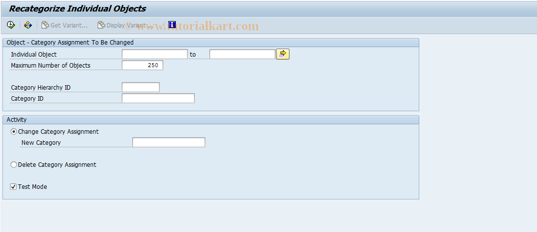 SAP TCode COMM_IOBJ_RECATEG - Recategorize Indivdual Objects