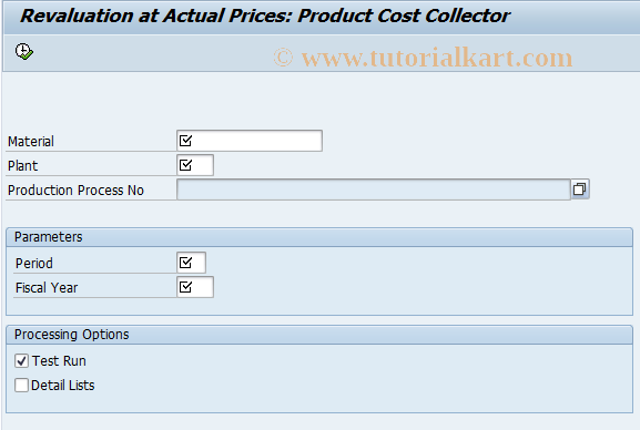 SAP TCode CON1 - Actual Revaluation: Production Ordr Indicator Processing 