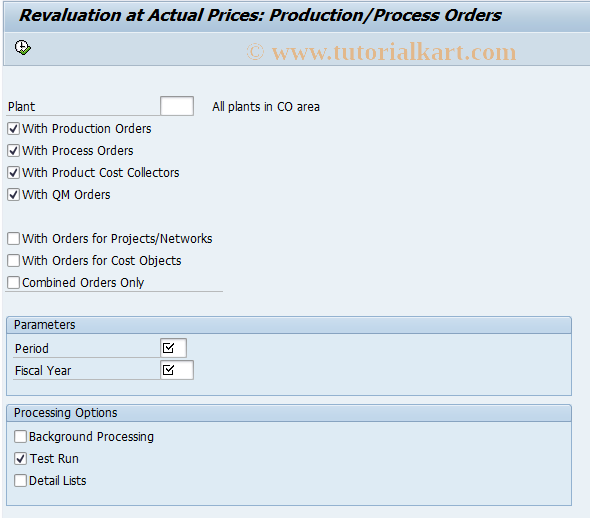 SAP TCode CON2 - Actual Revaluation: Production Ordr Collective Processing 