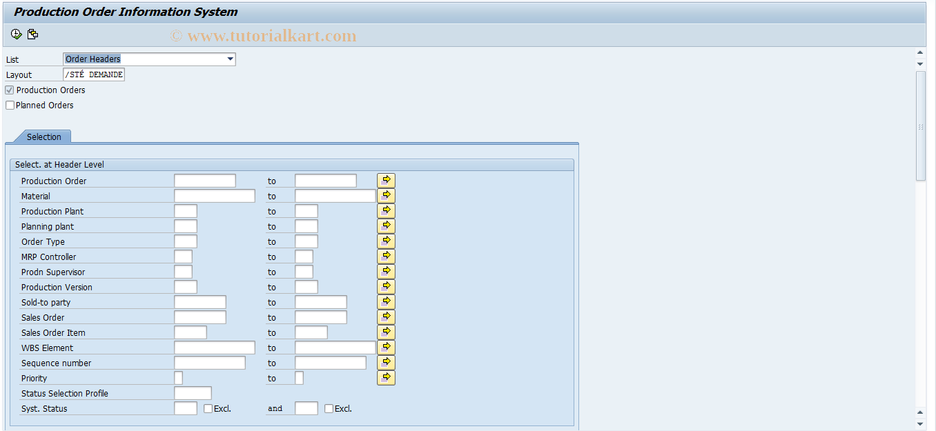 SAP TCode COOIS - Production Order Information System