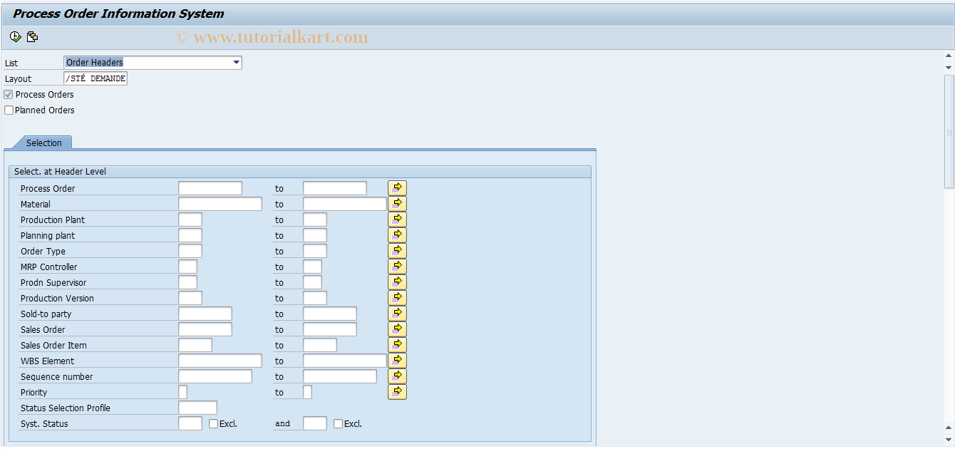 SAP TCode COOISPI - Process Order Information System