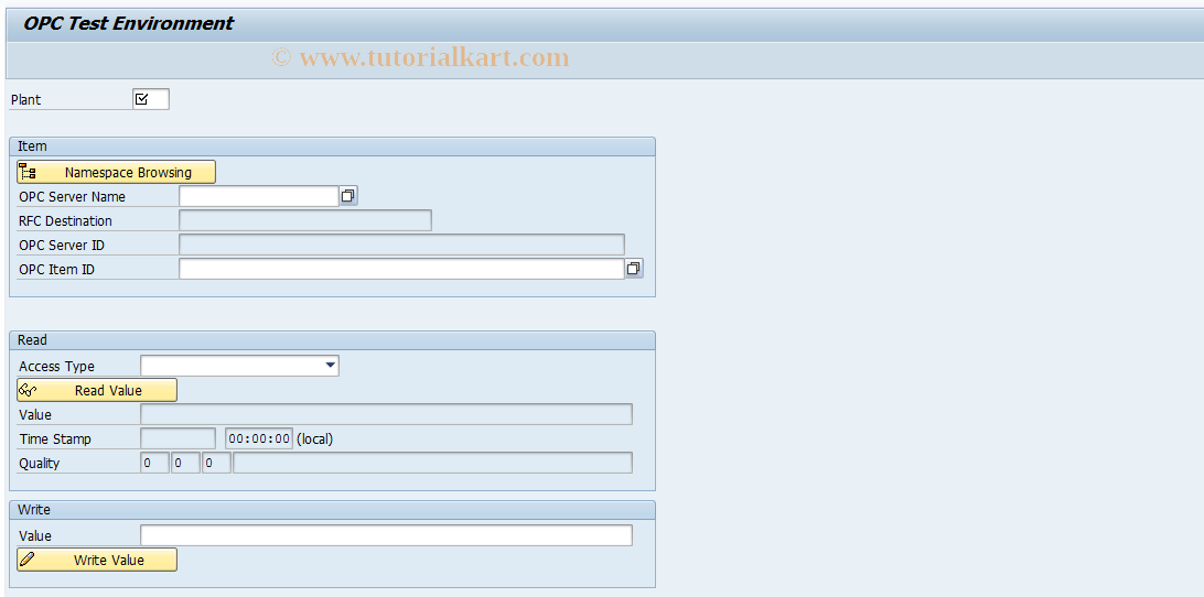 SAP TCode COOPC - OPC Test Environment