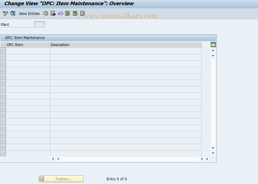 SAP TCode COOPCI - Define OPC Items