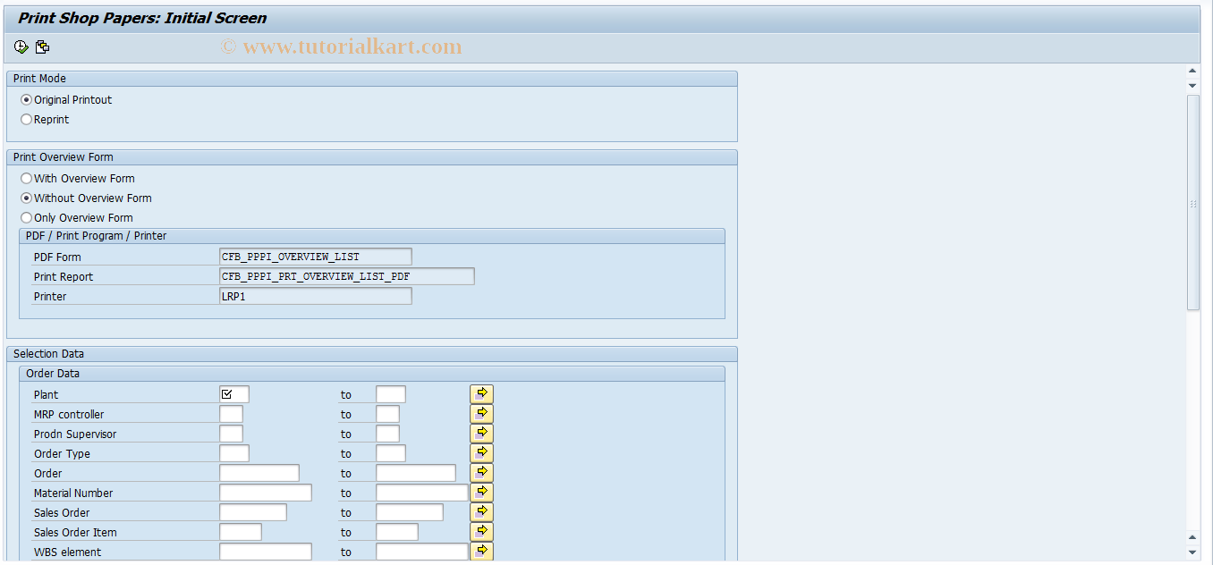 SAP TCode COPI - Print Process Order ShopFloor Papers