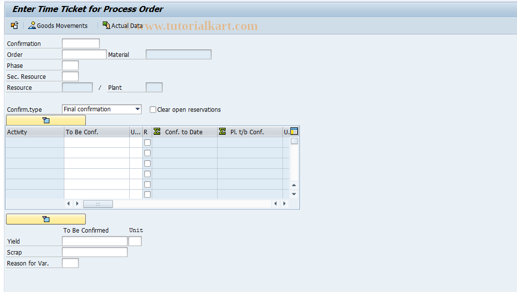 SAP TCode COR6N - Single Screen Entry of Confirmations