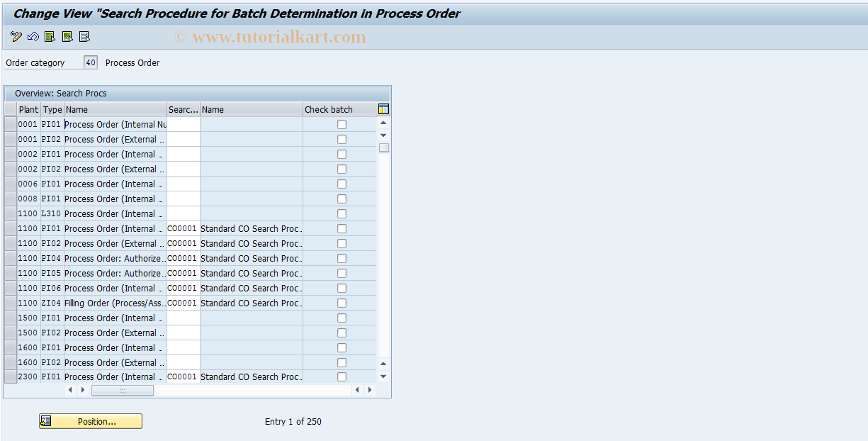 SAP TCode CORC - Search Procurement for Batch Determ. PP-PI