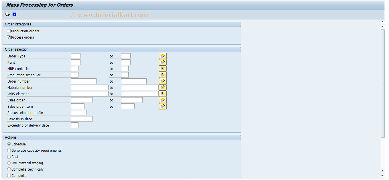 SAP TCode CORM - Mass Processing