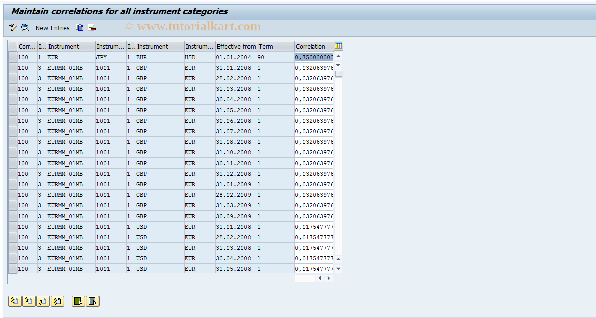 SAP TCode CORR_MAINTAIN - Maintain correlations for all instruction 