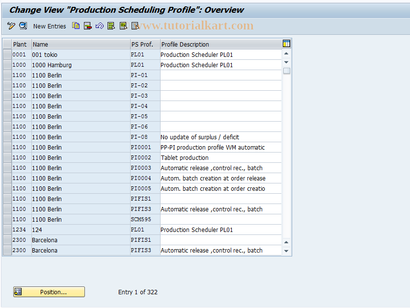 SAP TCode CORY - Customer :Production Scheduling Profiles
