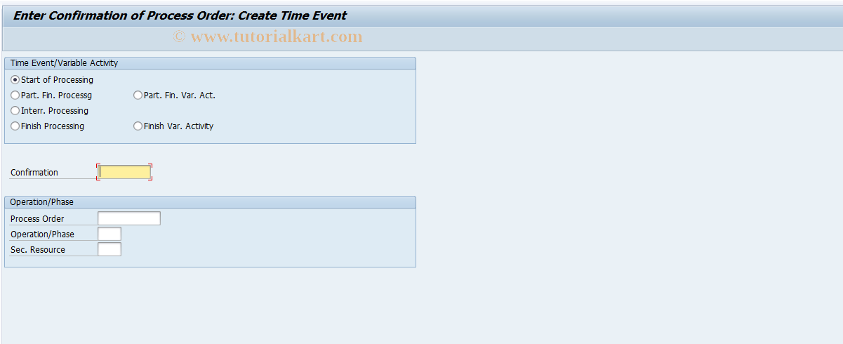 SAP TCode CORZ - Process Order: Time Event Confirmation