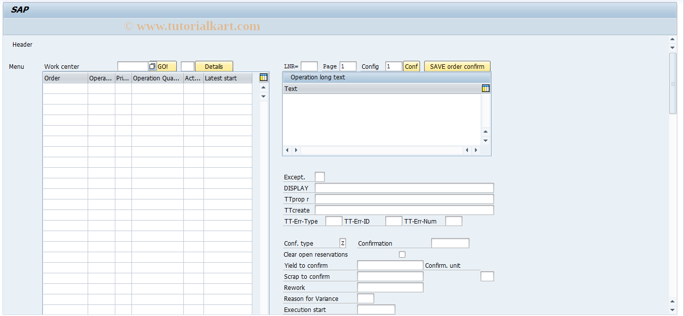 SAP TCode COW1 - Production Order Workplace