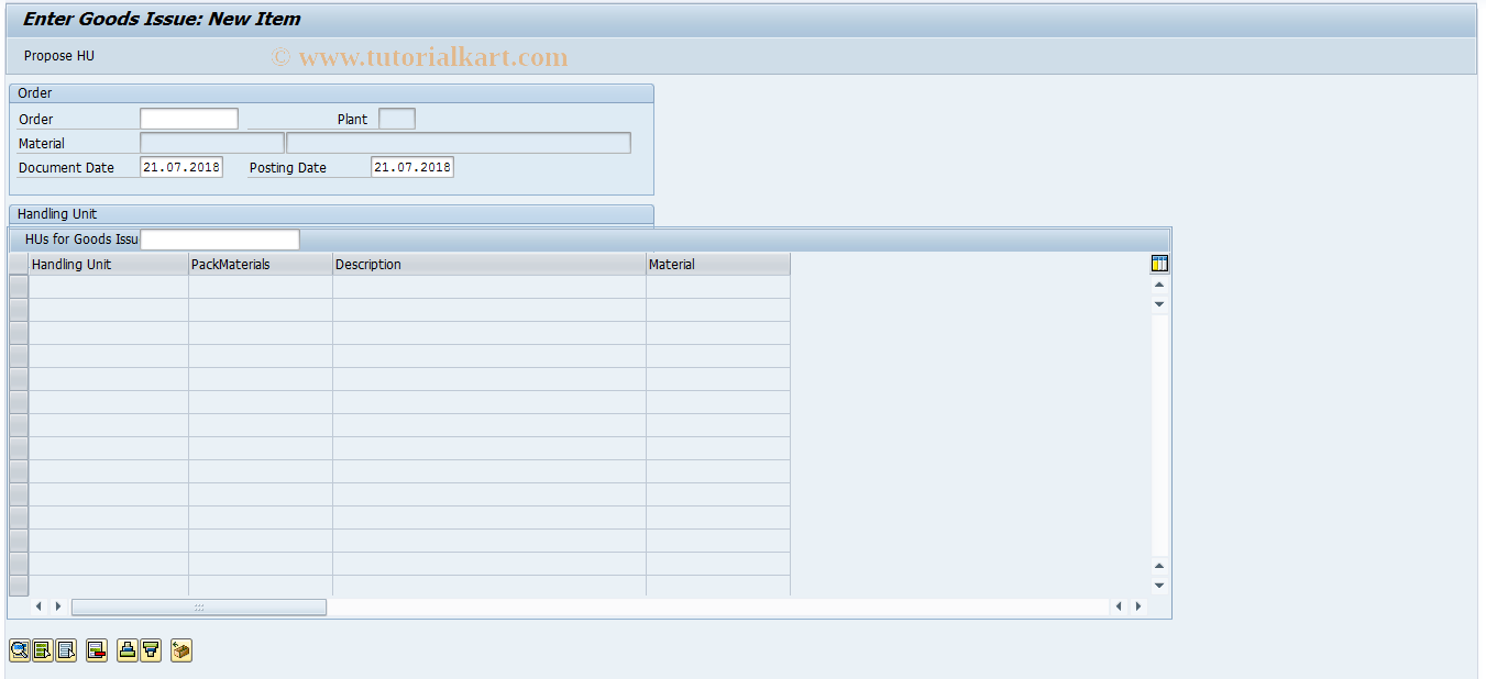 SAP TCode COWBHUWA - GI HU for Production Order