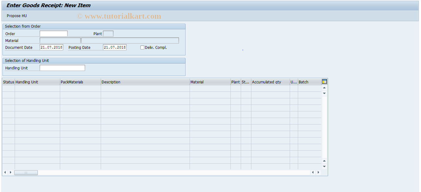 SAP TCode COWBHUWE - GR HU for Production Order