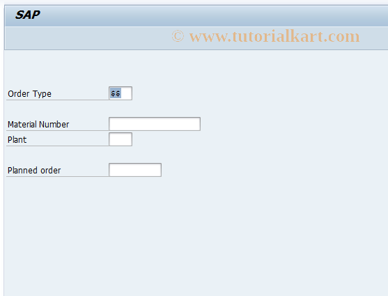 SAP TCode COX1 - Create Order (Internally)