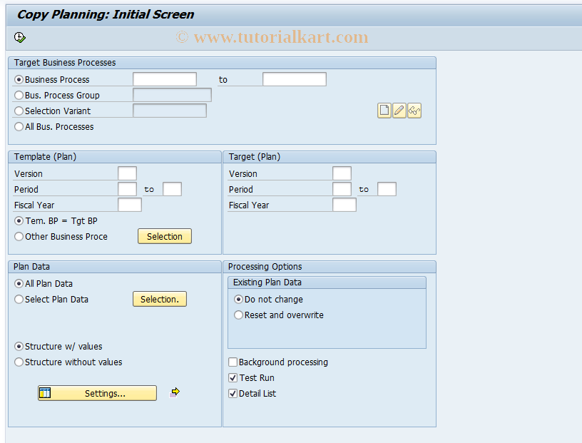 SAP TCode CP97 - Copy Planning for Business Processes