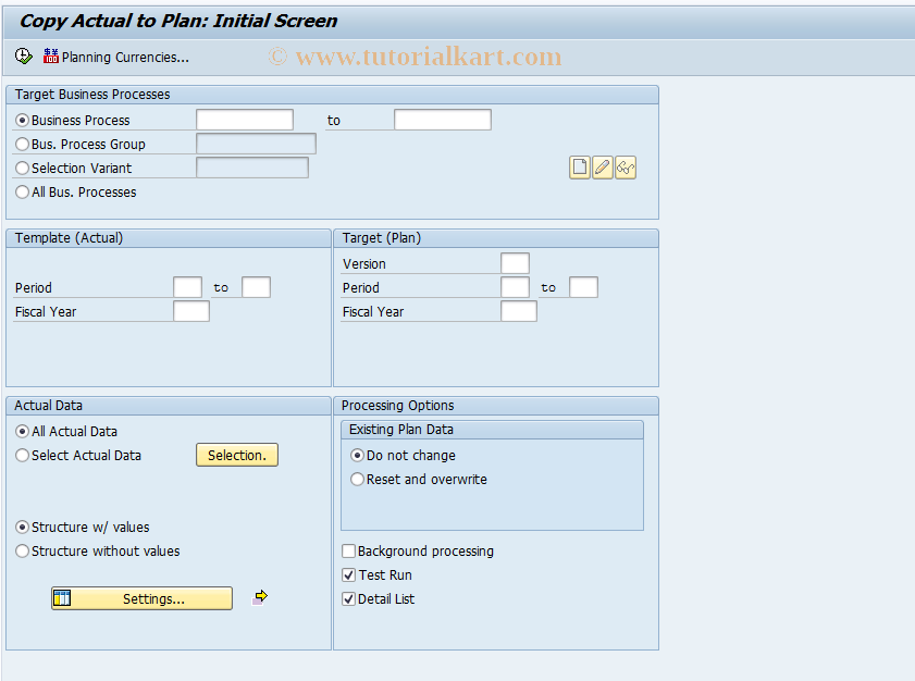 SAP TCode CP98 - Copy Planning for Business Processes