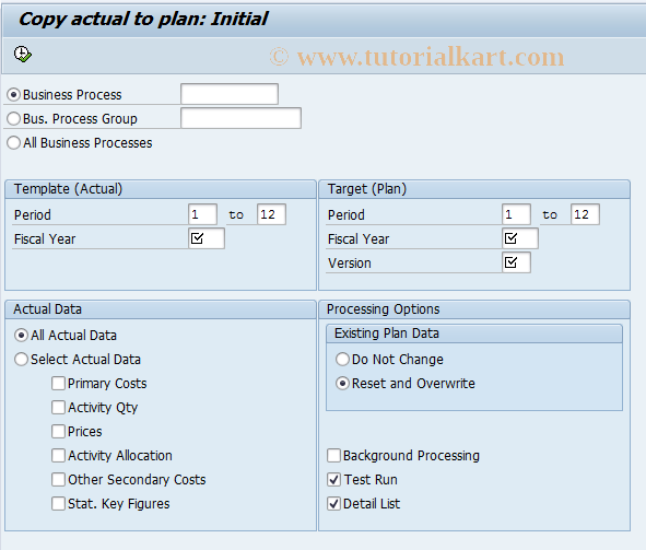 SAP TCode CP98_OLD - Business Process: Copy Actual to Plan