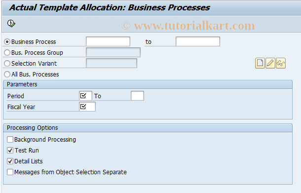 SAP TCode CPAS -  Actual Template Allocation : Business Processes