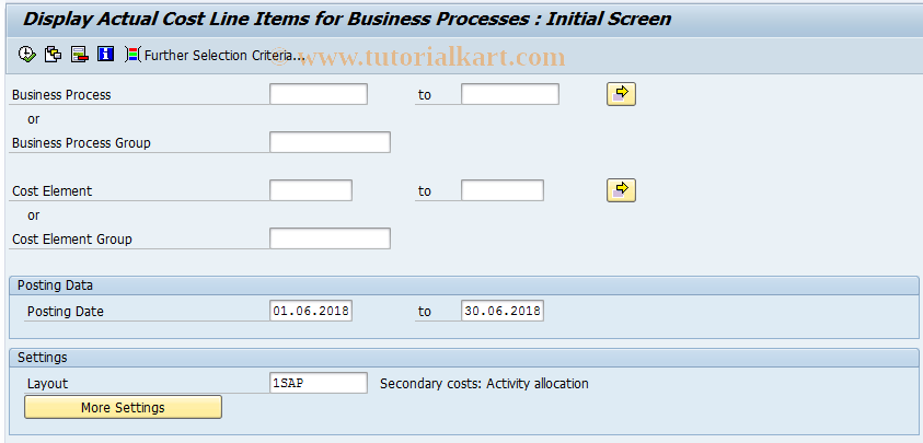 SAP TCode CPB1 - Business Processes: Actual Line Items