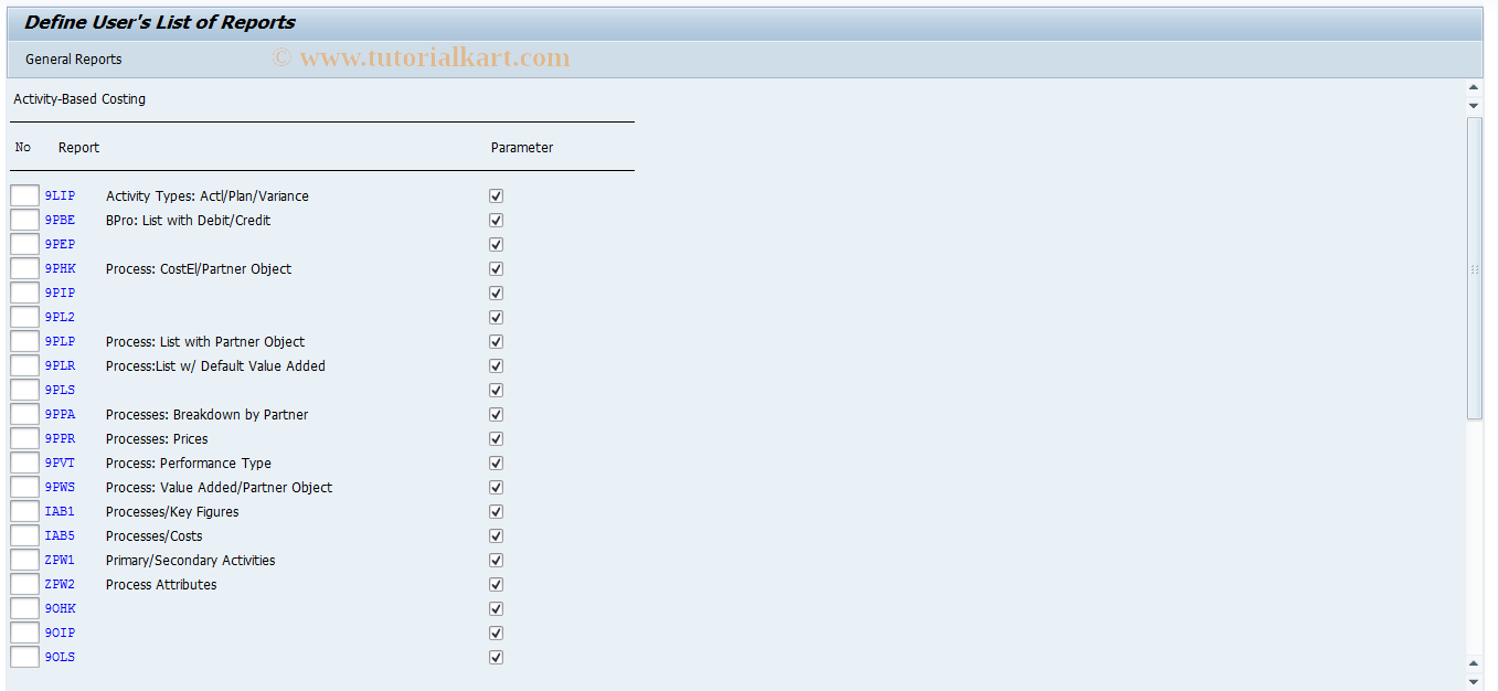 SAP TCode CPBB - Select Reports