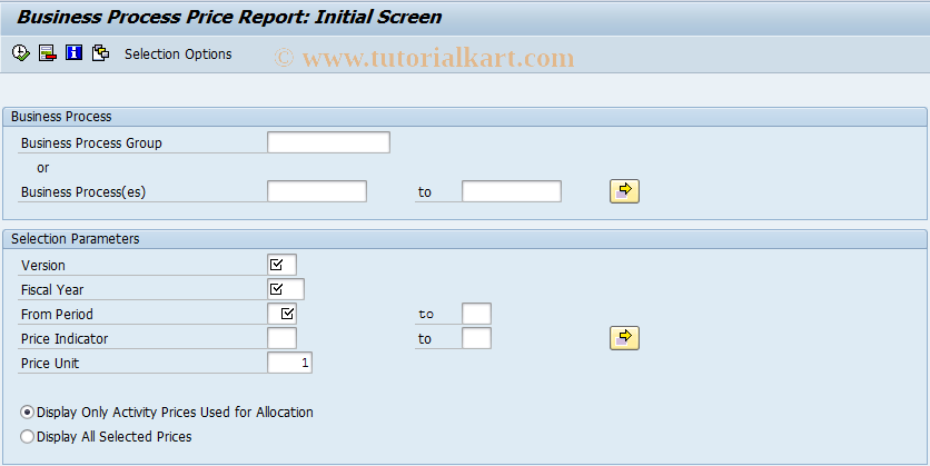 SAP TCode CPBT - Business Process.: Activity Price Report