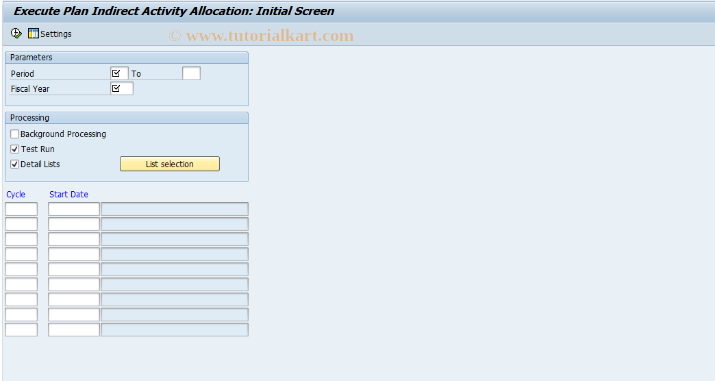 SAP TCode CPCB - Execute Plan Indirect Acty Allocation 