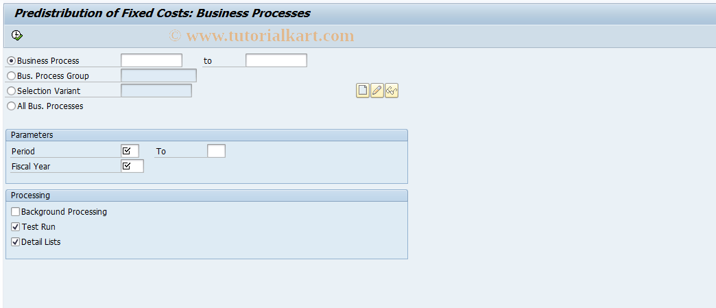 SAP TCode CPFX - Predistribution of Fixed Costs : Processes