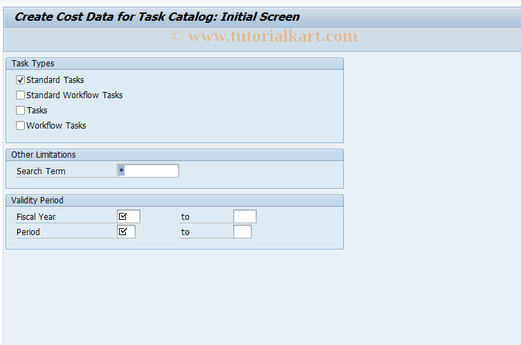 SAP TCode CPK1 - Create Task Cost Data