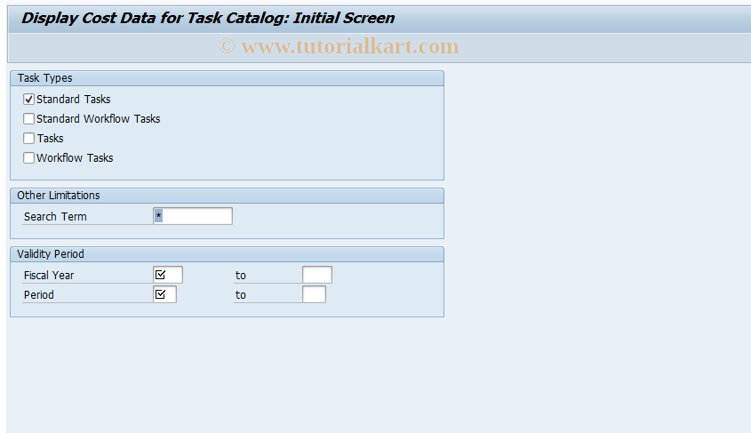 SAP TCode CPK3 - Display Task Cost Data
