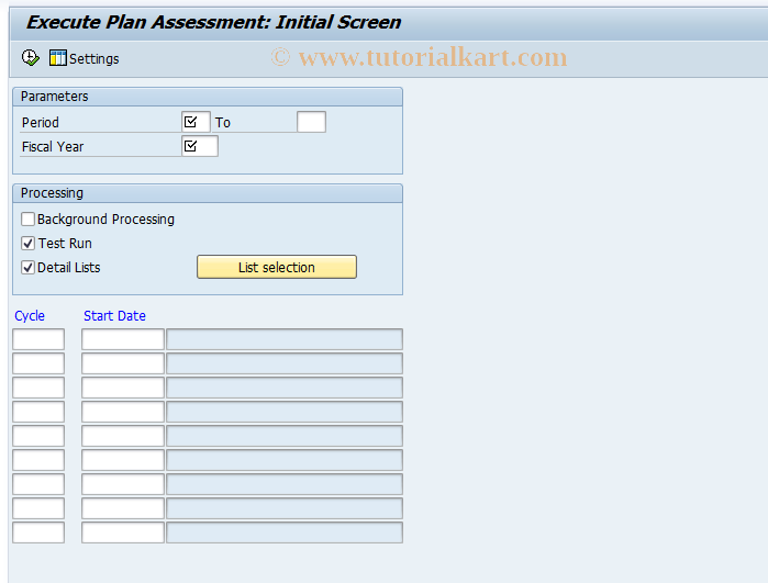 SAP TCode CPPB - Execute Plan Assessment for Processes