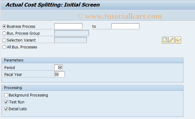 SAP TCode CPS2 - Actual Cost Splitting: Processes