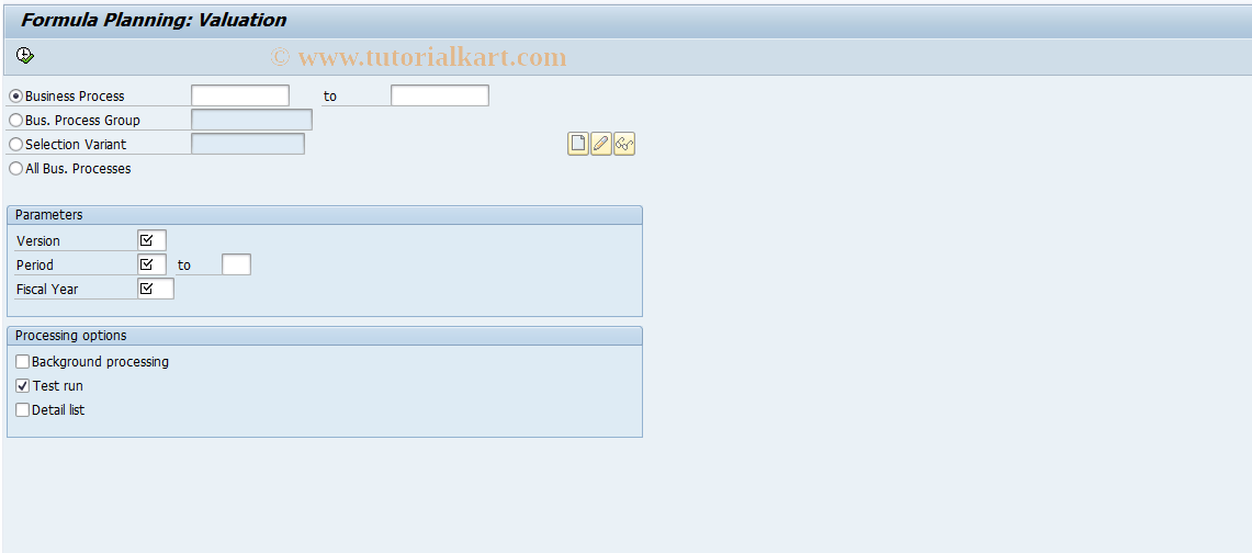 SAP TCode CPT6 - Formula Plan for Business Processes