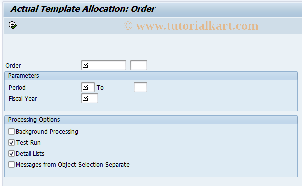 SAP TCode CPTA - Actual Template Allocation: Order