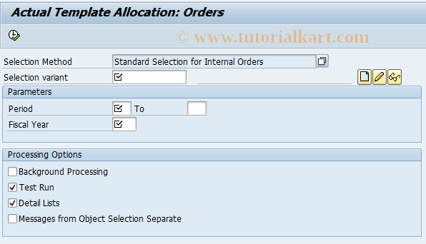 SAP TCode CPTB - Actual Template Allocation: Orders