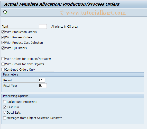 SAP TCode CPTD - Actual Template Allocation : Production Orders