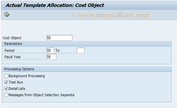 SAP TCode CPTG - Actual Template Allocation: Cost Object 