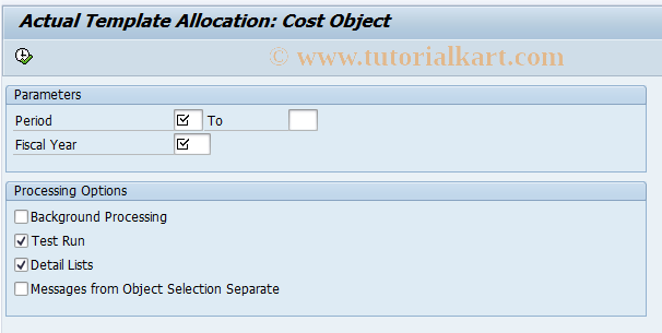 SAP TCode CPTH - Actual Template Allocation: Cost Object 