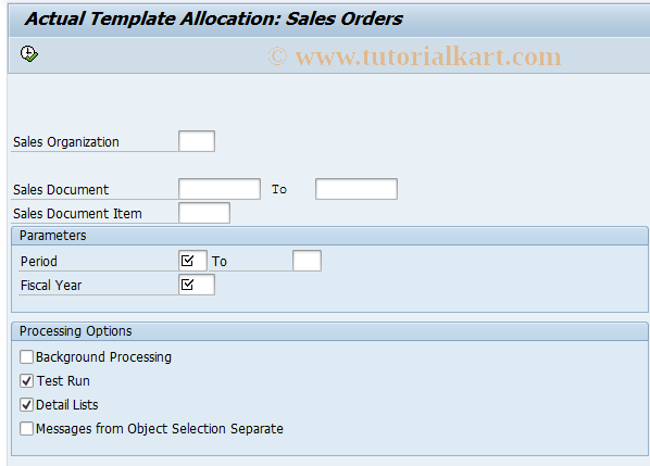 SAP TCode CPTJ - Actl Template Allocation : Customer Orders