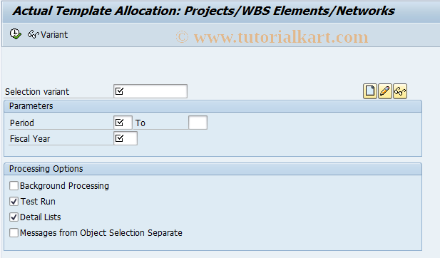 SAP TCode CPTL - Actual Template Allocation: Projects