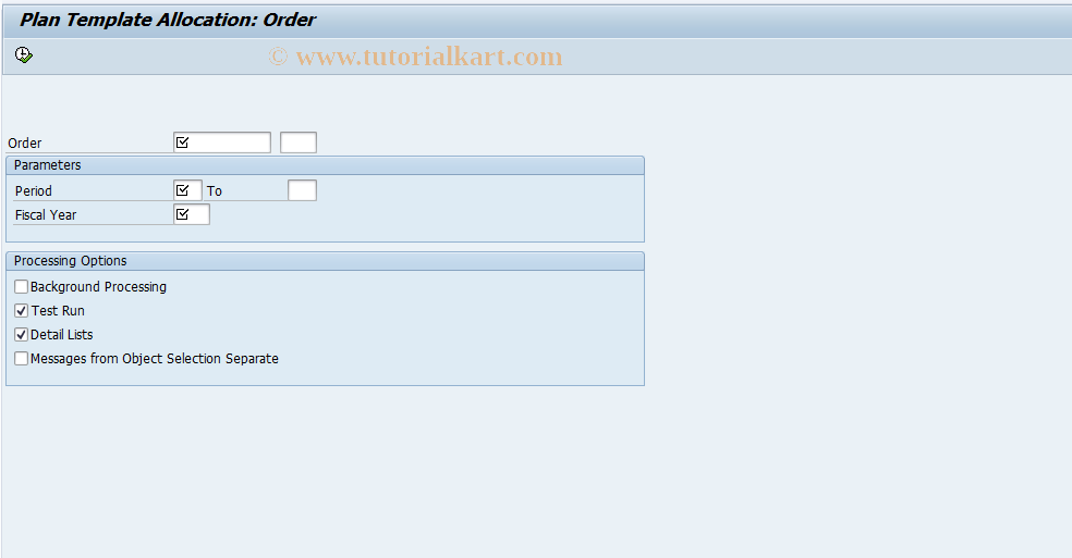 SAP TCode CPUA - Plan Template Allocation: Order
