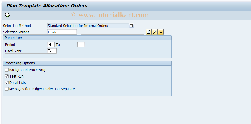 SAP TCode CPUB - Plan Template Allocation: Orders