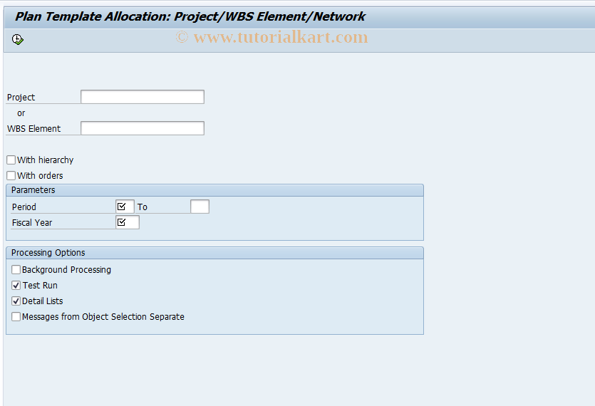 SAP TCode CPUK - Plan Template Allocation: Project