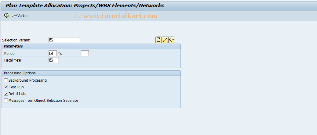 SAP TCode CPUL - Plan Template Allocation: Projects