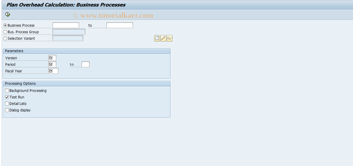 SAP TCode CPZP - Plan Overhead: Business Processes