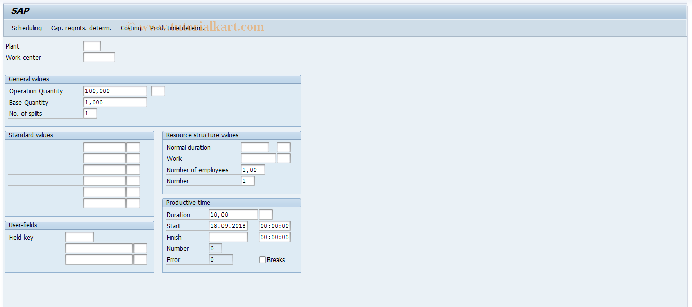 SAP TCode CR04 - Test Work Center Formulas